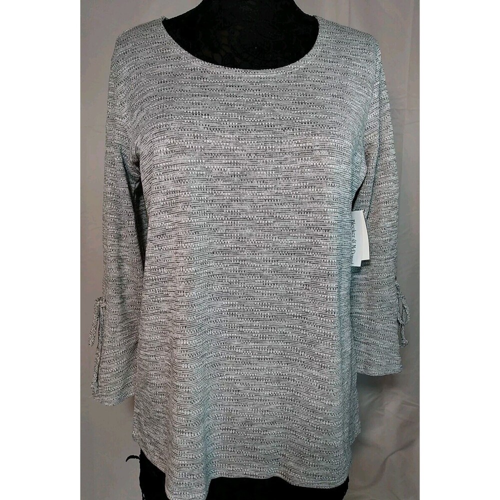 bleeker mcdougal Women Grey Pattern‎ Bell Tie Sleeves Textured Top Size L